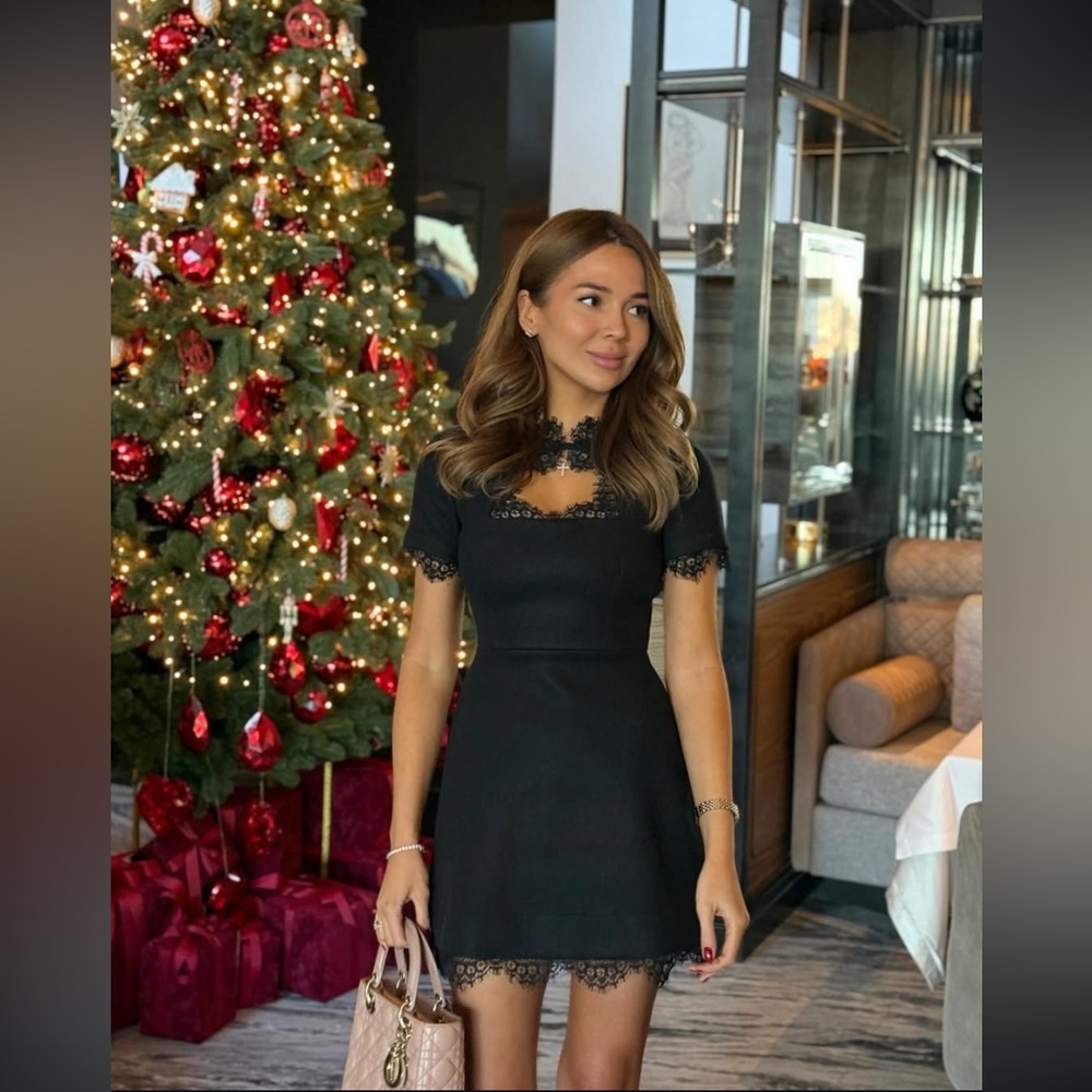 Black Lace Trim Mini Dress